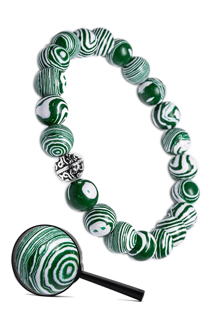 Sertifikalı Gümüş Aparatlı Doğal Yeşil Malahit Taşı Bileklik