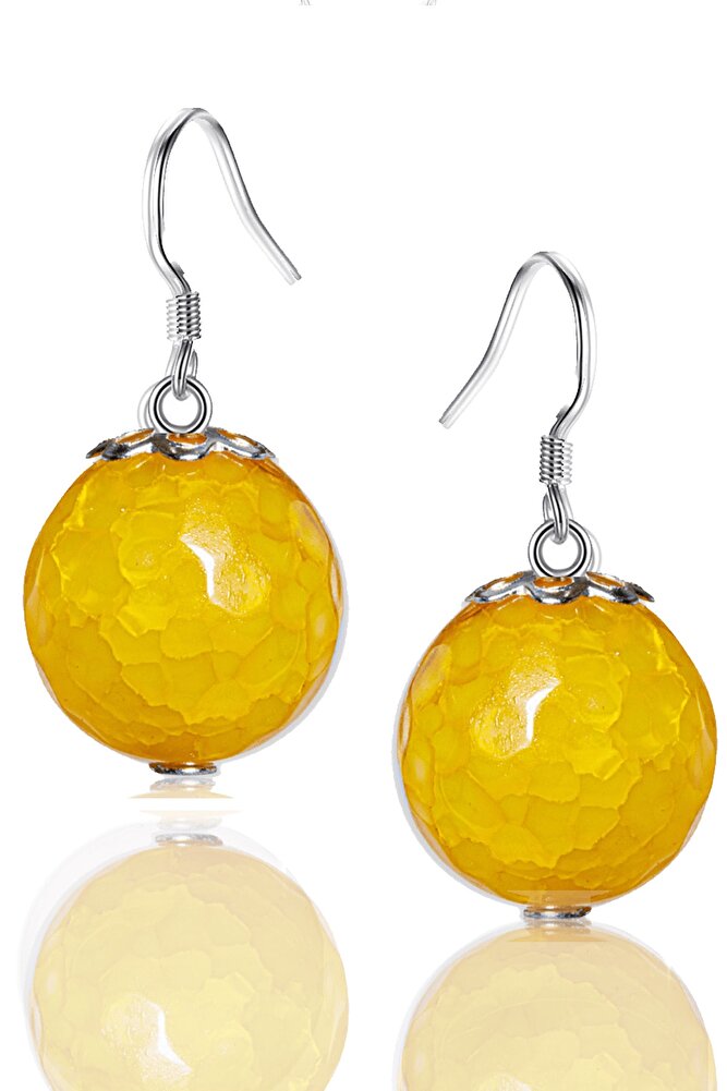 Sertifikalı Gerçek Doğal Turuncu Akik Taşı Gümüş Küpe