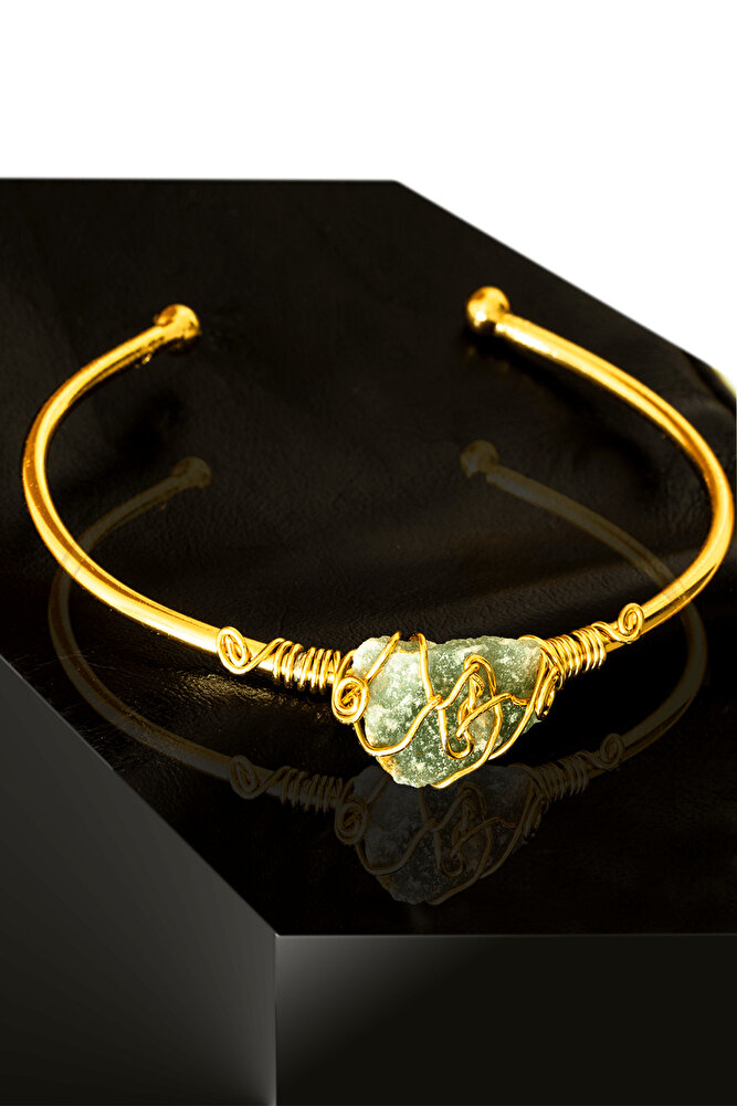 Sertifikalı Kelepçe Model Ayarlamalı Aaa Aventurin Taşı Bileklik - Kararmaz