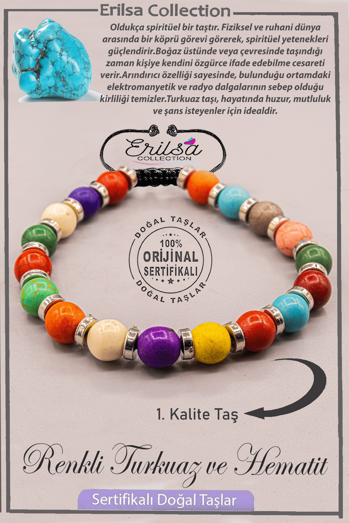 Sertifikalı AAA+ Kalite Gerçek Terahertz - Renkli Turkuaz Taşı Bileklik