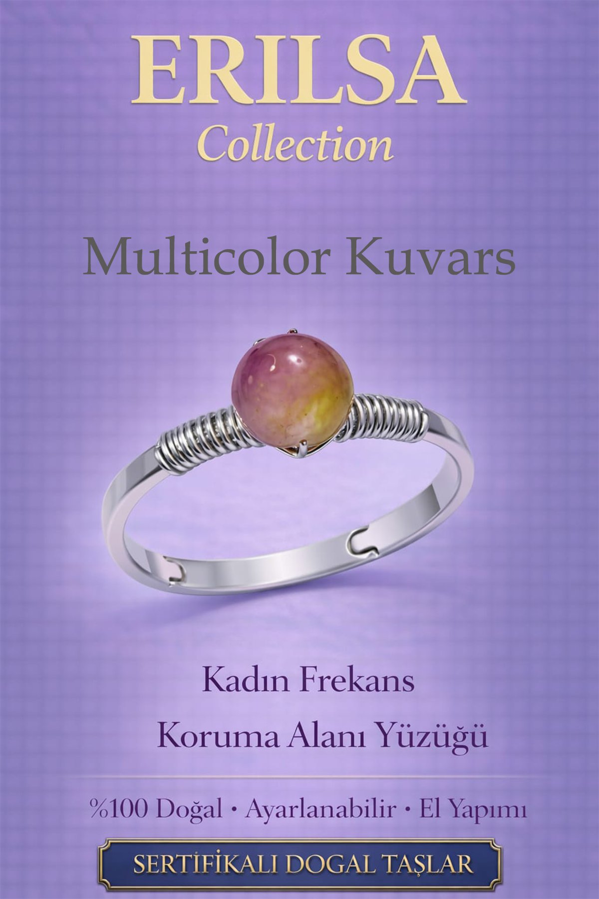 Sertifikalı Kadın Frekans Koruma Enerji Yüzüğü Multicolor Kuvars Ayarlamalı İkizler Başak Kova Burç