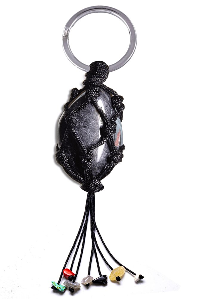 Sertifikalı Orijinal Terahertz Titreşim Taşı 7 Çakra Doğal Taş Anahtarlık