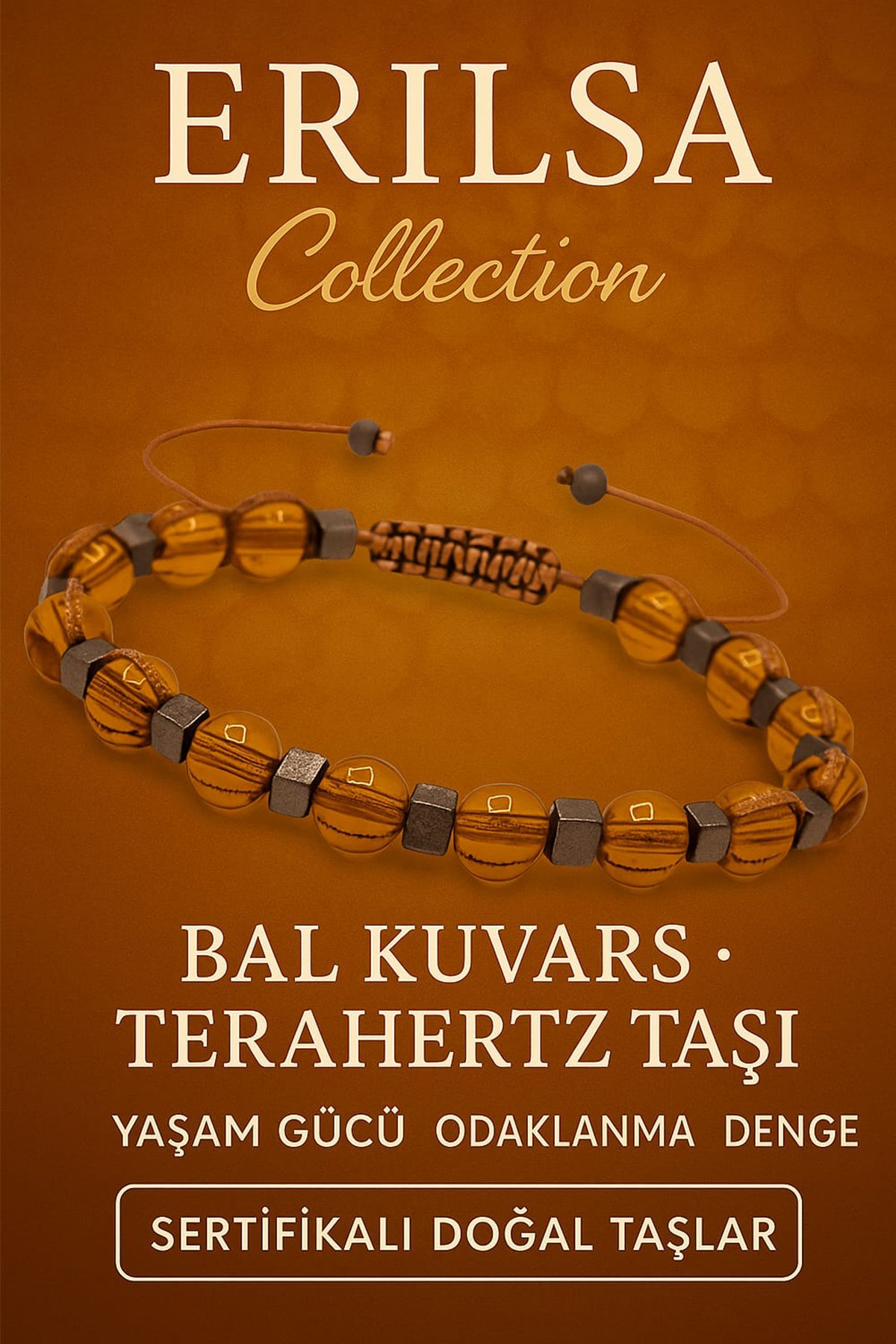 Sertifikalı Bal Kuvars ve Terahertz Taşı Bileklik – Yaşam Gücü ve Odaklanma Destekli Şıklık