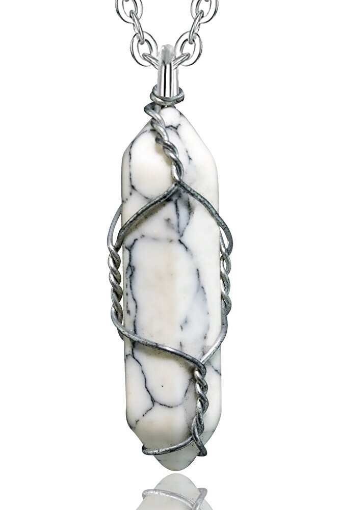 Sertifikalı Çivi Model Doğal Havlit Taşı Kolye - Tel Sargılı