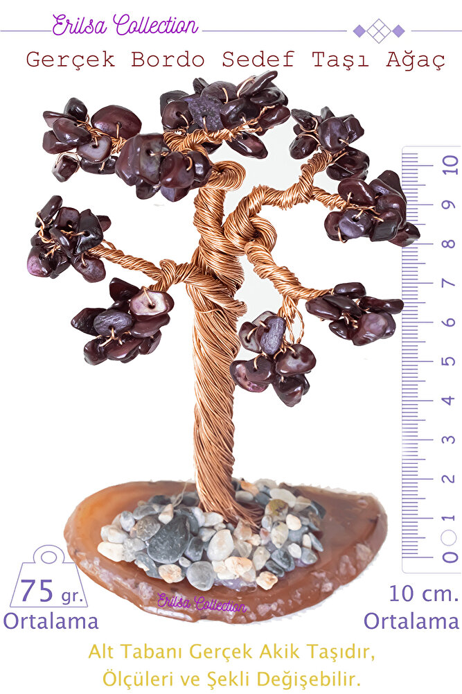 Sertifikalı Gerçek Bordo Sedef Doğal Taşı Ağaç - Akik Plakalı