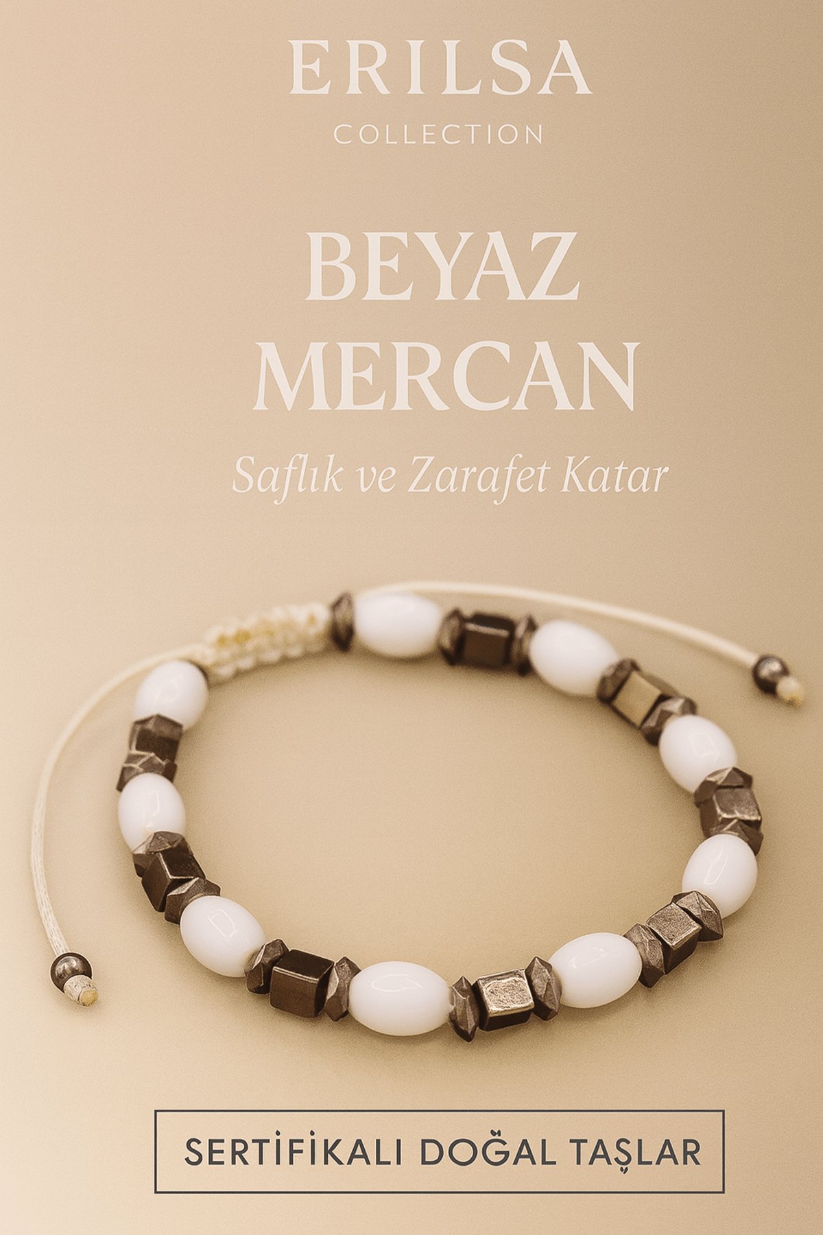 Sertifikalı Beyaz Mercan Doğal Taş Bileklik – Saflık ve Zarafet Katar