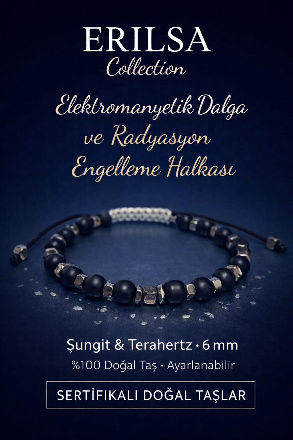 Sertifikalı Elekromanyetik Dalga ve Radyasyon Engelleme Bilekliği - Şungit Shungit Terahertz Taşı