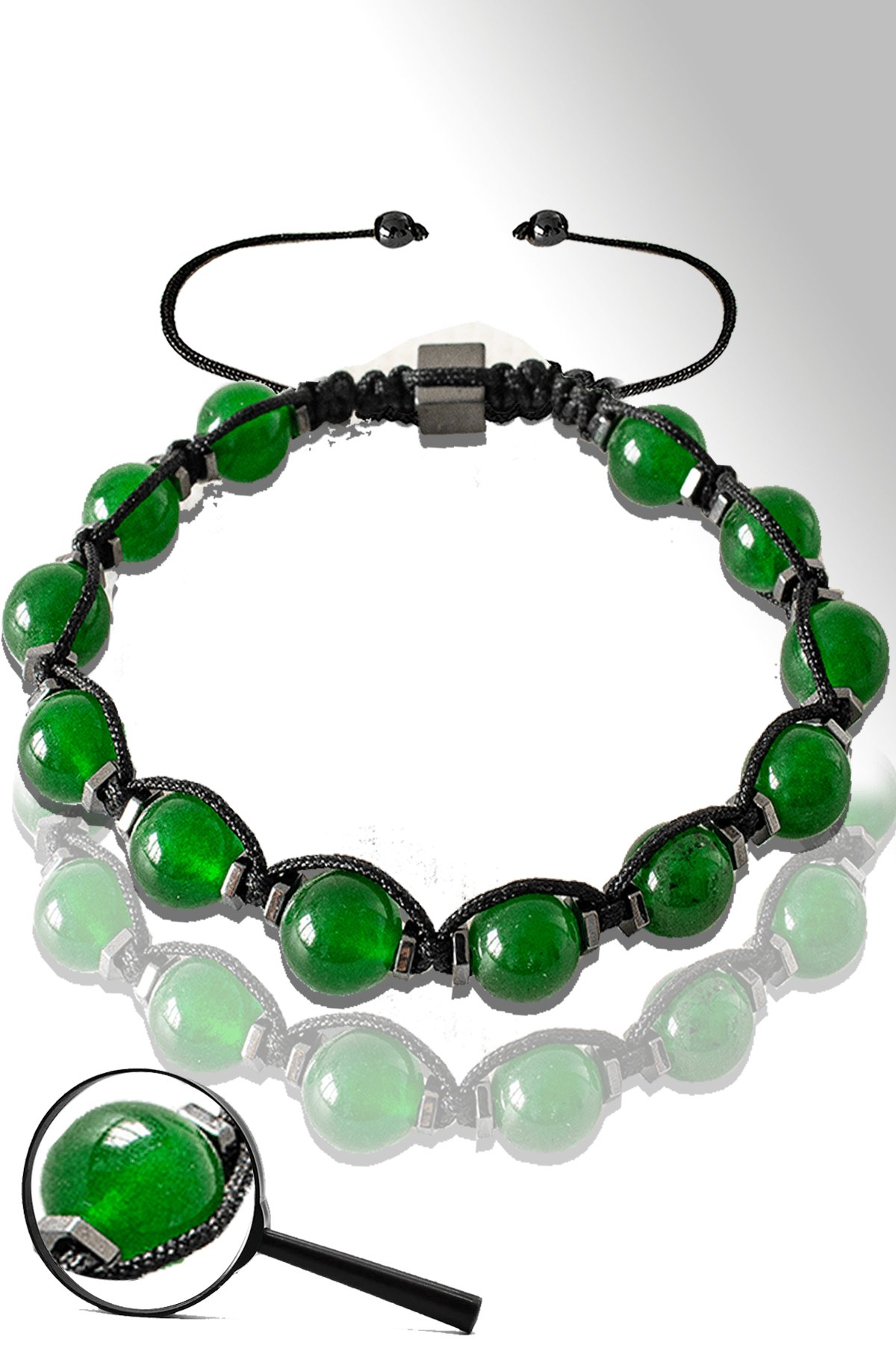 Sertifikalı Makrome Hematitli Yeşim Taşı Bileklik - Ayarlamalı