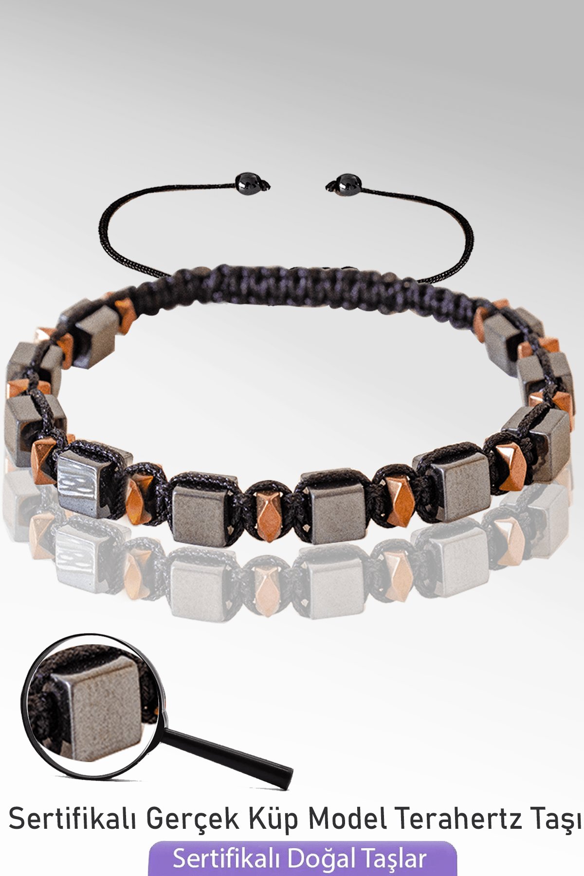 Sertifikalı Rose Hematitli Terahertz Taşı Bileklik - Titreşim Taşı