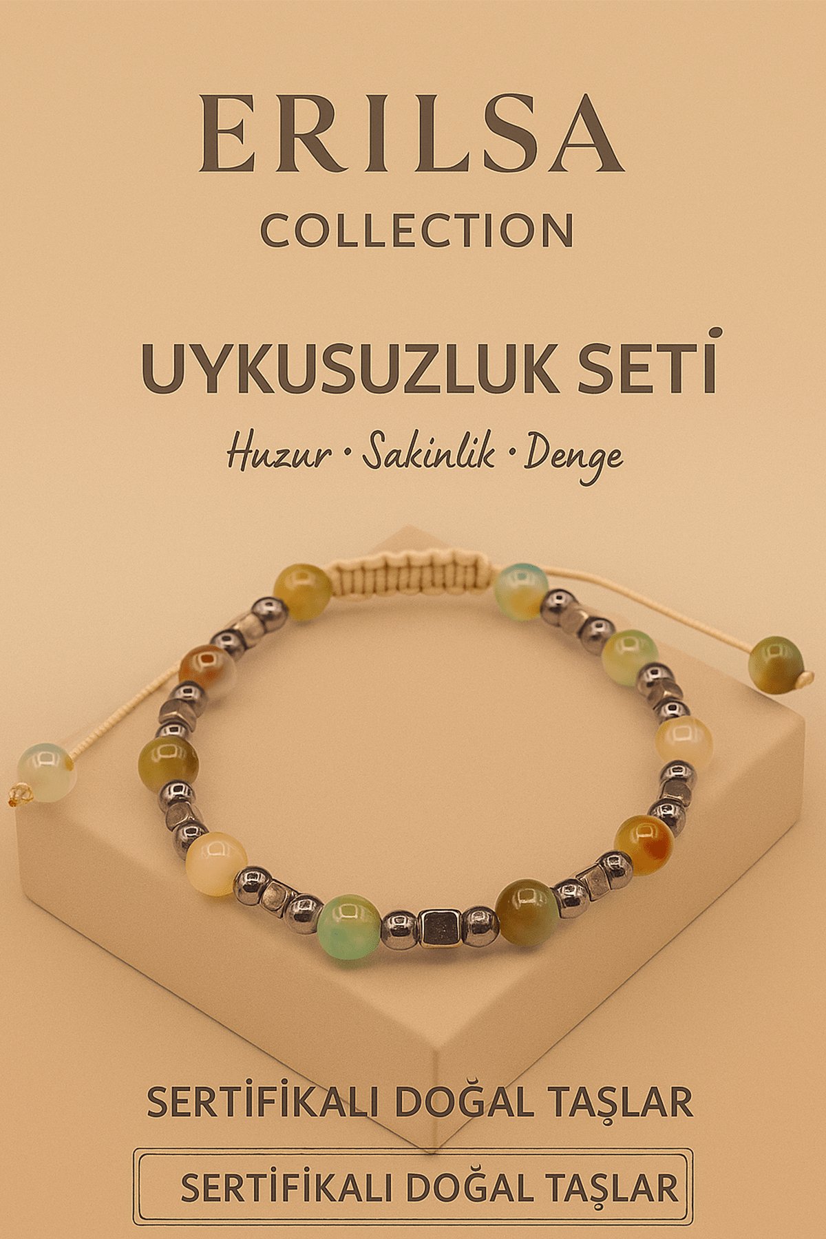 Sertifikalı Yeşil Akik Karnelyan Akik Terahertz Doğal Uykusuzluk Bileklik Seti Huzur Sakinlik Taşı