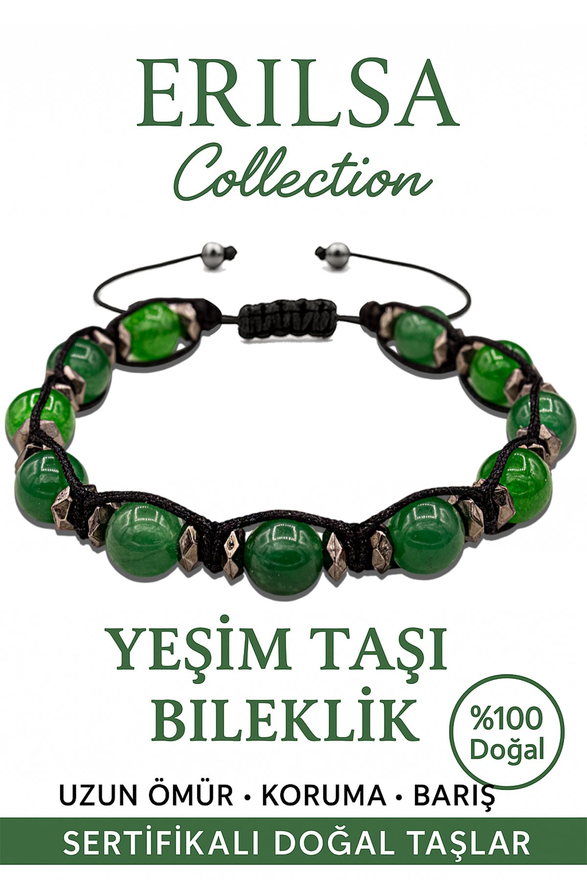 Sertifikalı Terahertz &amp; Fasetli Yeşim Taşı Bileklik – Huzur ve Koruyucu Enerji