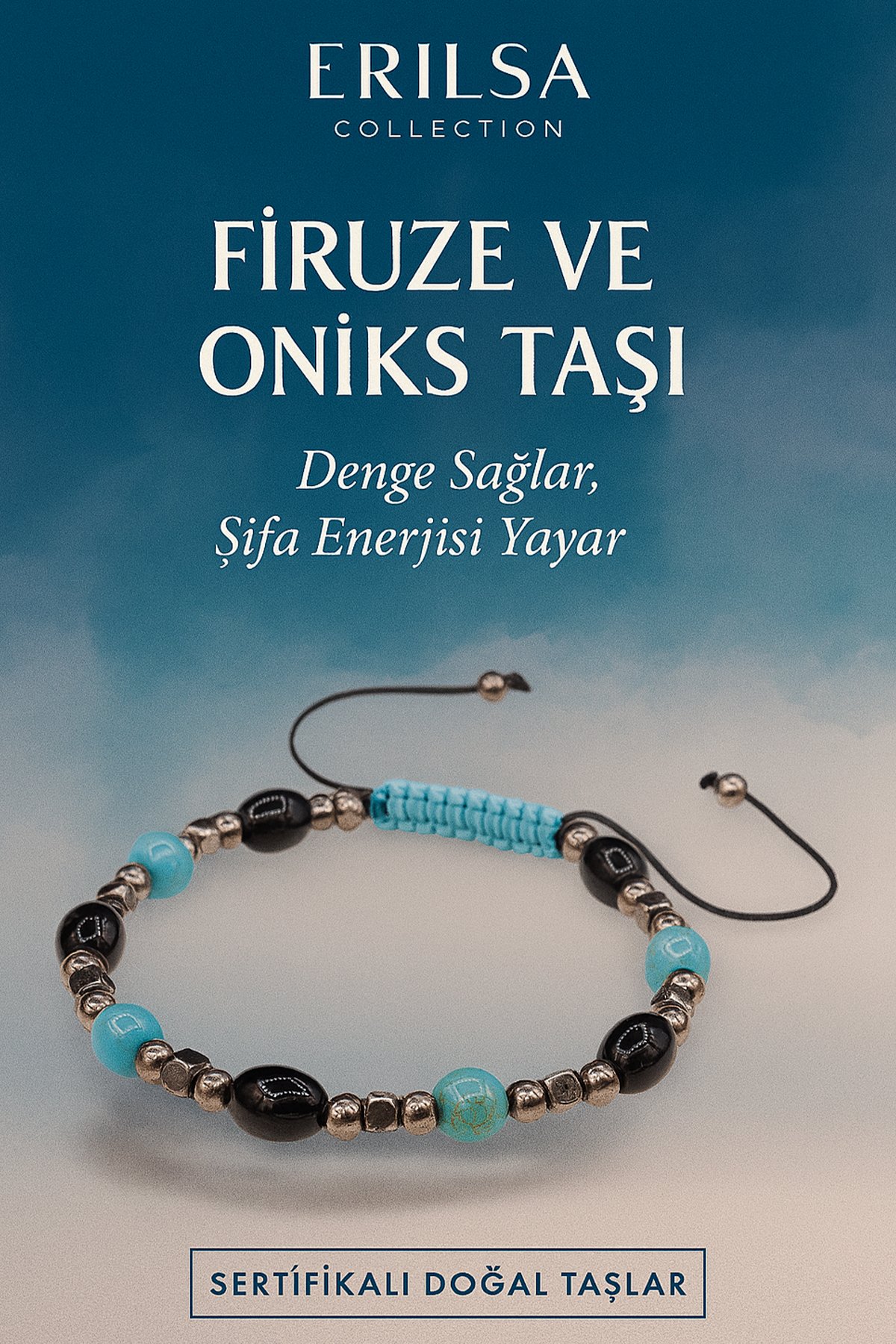 Sertifikalı Firuze ve Oniks Taşı Bileklik – Dengeleyici Şifa Enerjisiyle Özel Tasarım