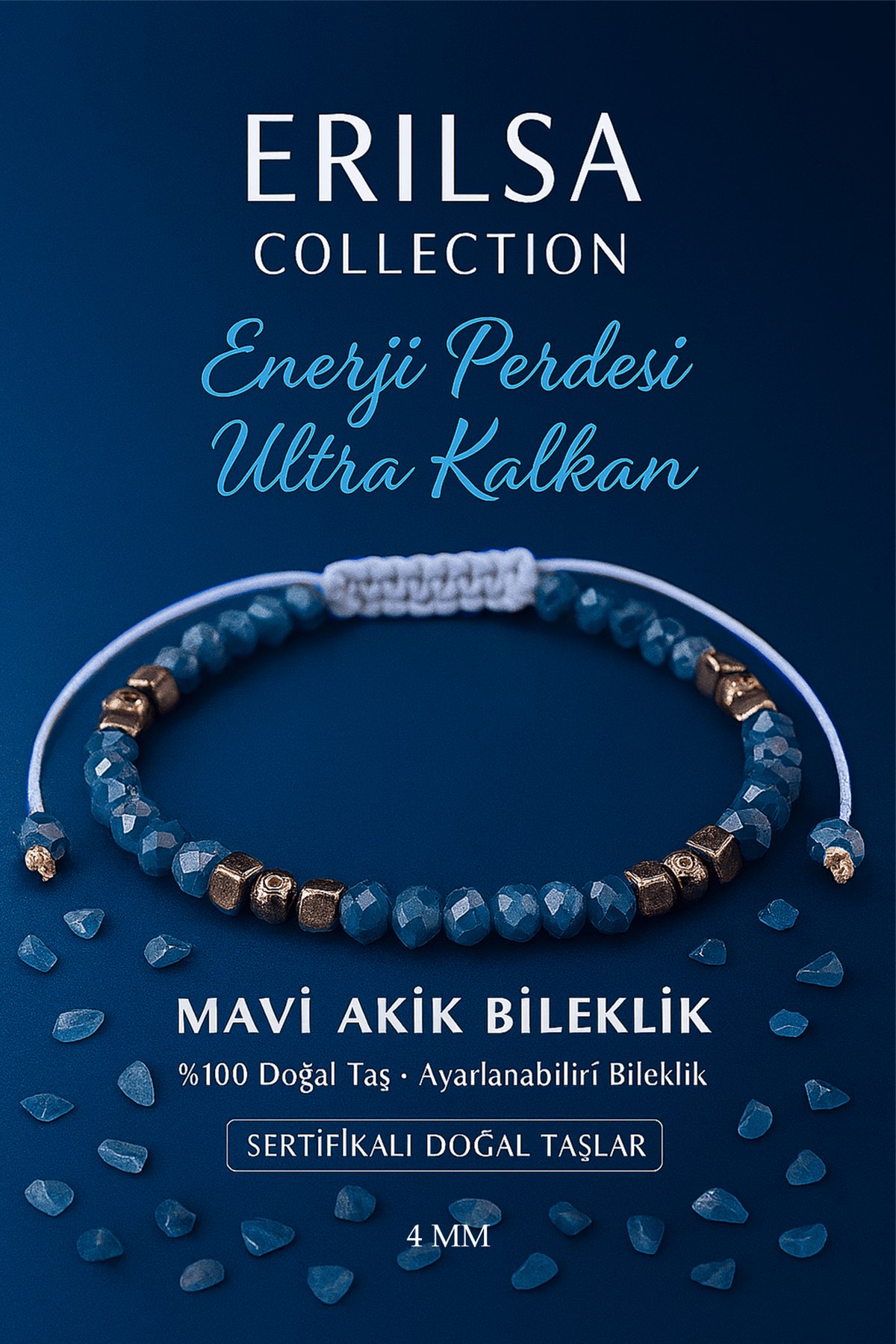 Sertifikalı Enerji Perdesi Ultra Kalkan Koruma Bilekliği - Mavi Akik Terahertz Doğal Taş