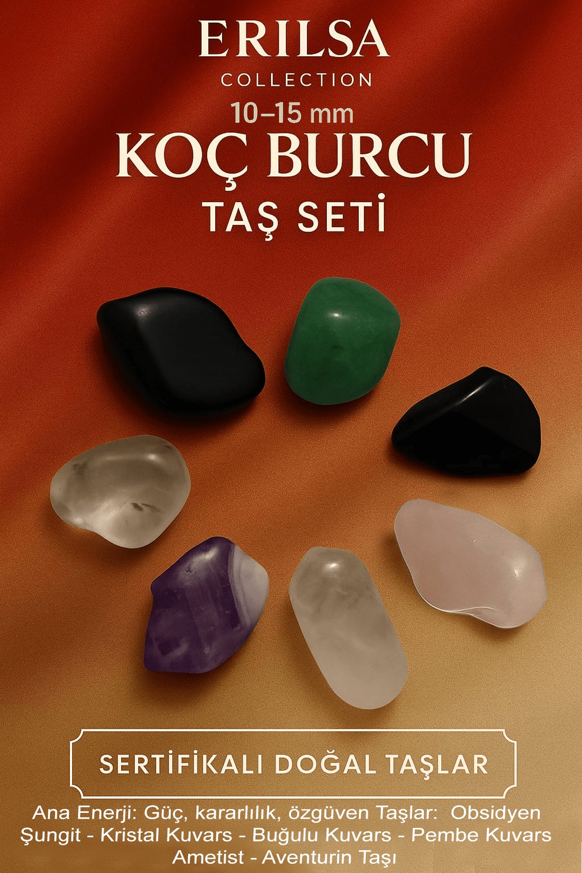 Sertifikalı Koç Burcu Doğal Taş Kütle Seti 10-15 mm – Güç Kararlılık ve Özgüven Enerjisi Taşları