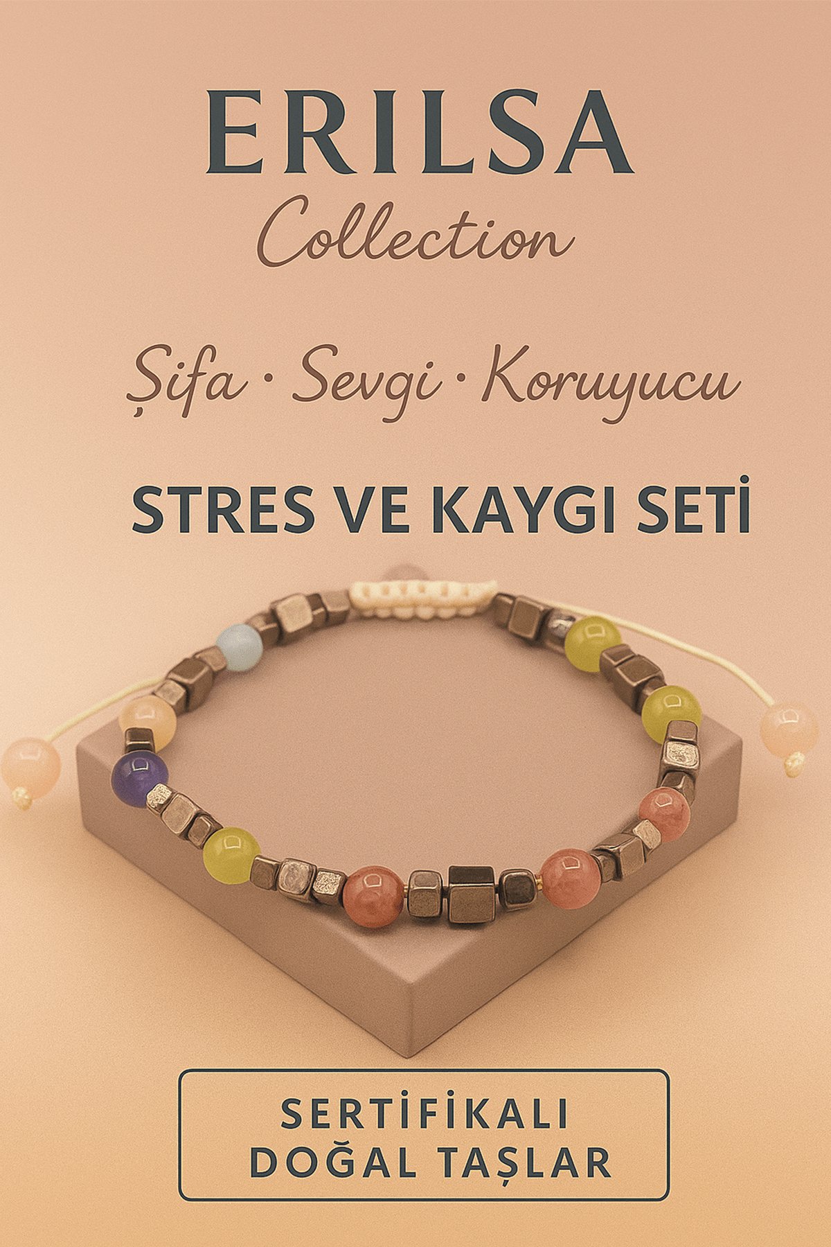 Sertifikalı Stres ve Kaygı Seti – Ametist Çilek Kuvars Prehnit Pembe Kuvars Doğal Taş