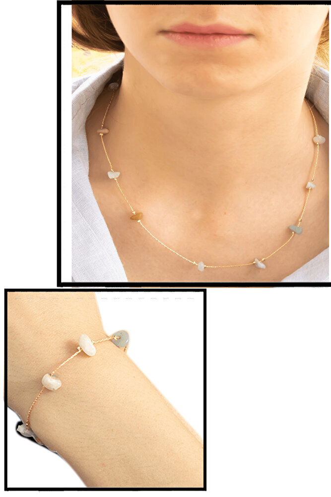 Sertifikalı Amazonit Taşlı Doğal Taş Kolye Bileklik Seti