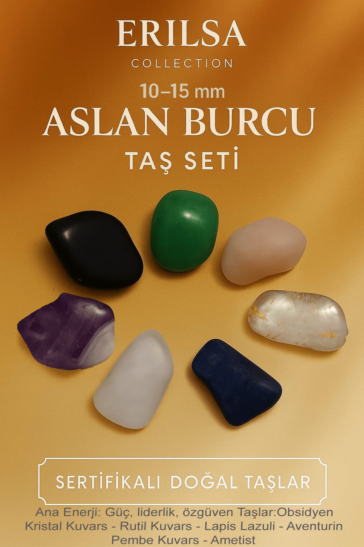 Sertifikalı Aslan Burcu Doğal Taş Kütle Seti 10-15 mm - Güç Liderlik ve Özgüven Taşları