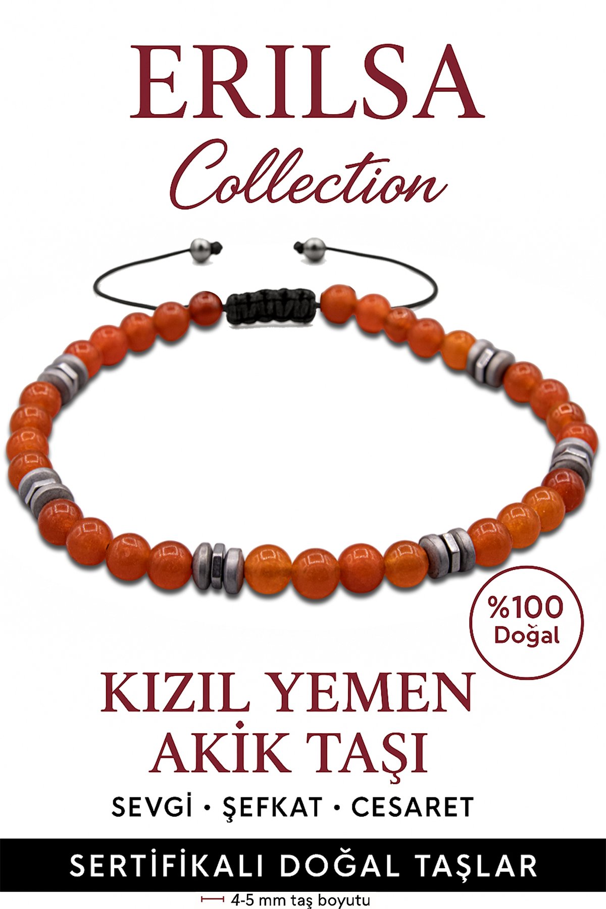 Sertifikalı Terahertz – Kızıl Yemen Akiği Taşı Bileklik (İnce Model) – Koruma, Kararlılık ve Ruhsal Güç Taşı