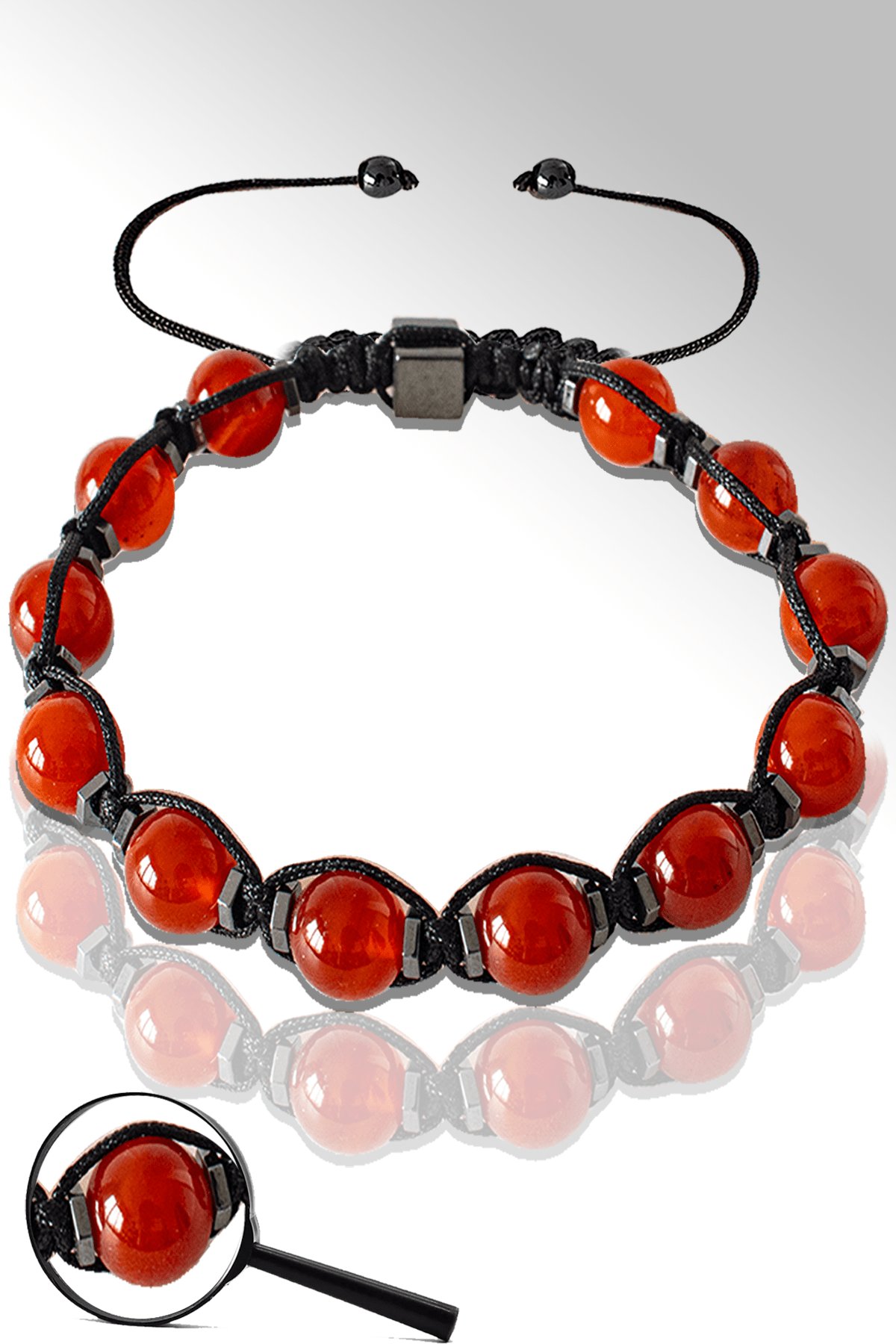 Sertifikalı Makrome Hematitli Kızıl Yemen Akik Taşı Bileklik - Ayarlamalı