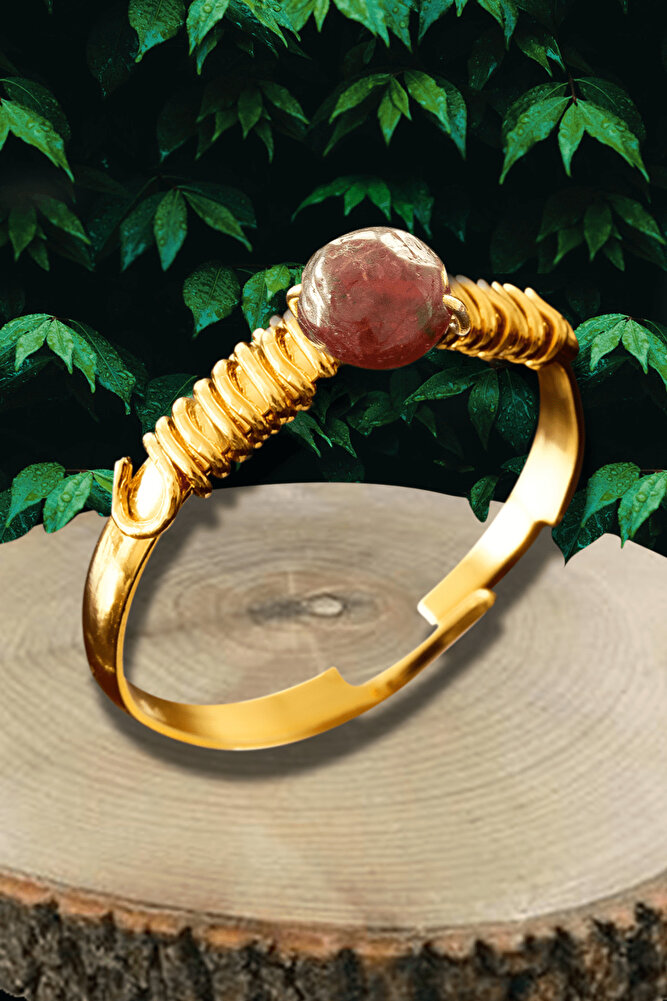 Sertifikalı Kırık Taşlı Gold Model Lal Garnet Granat Taşı Yüzük - Ayarlamalı