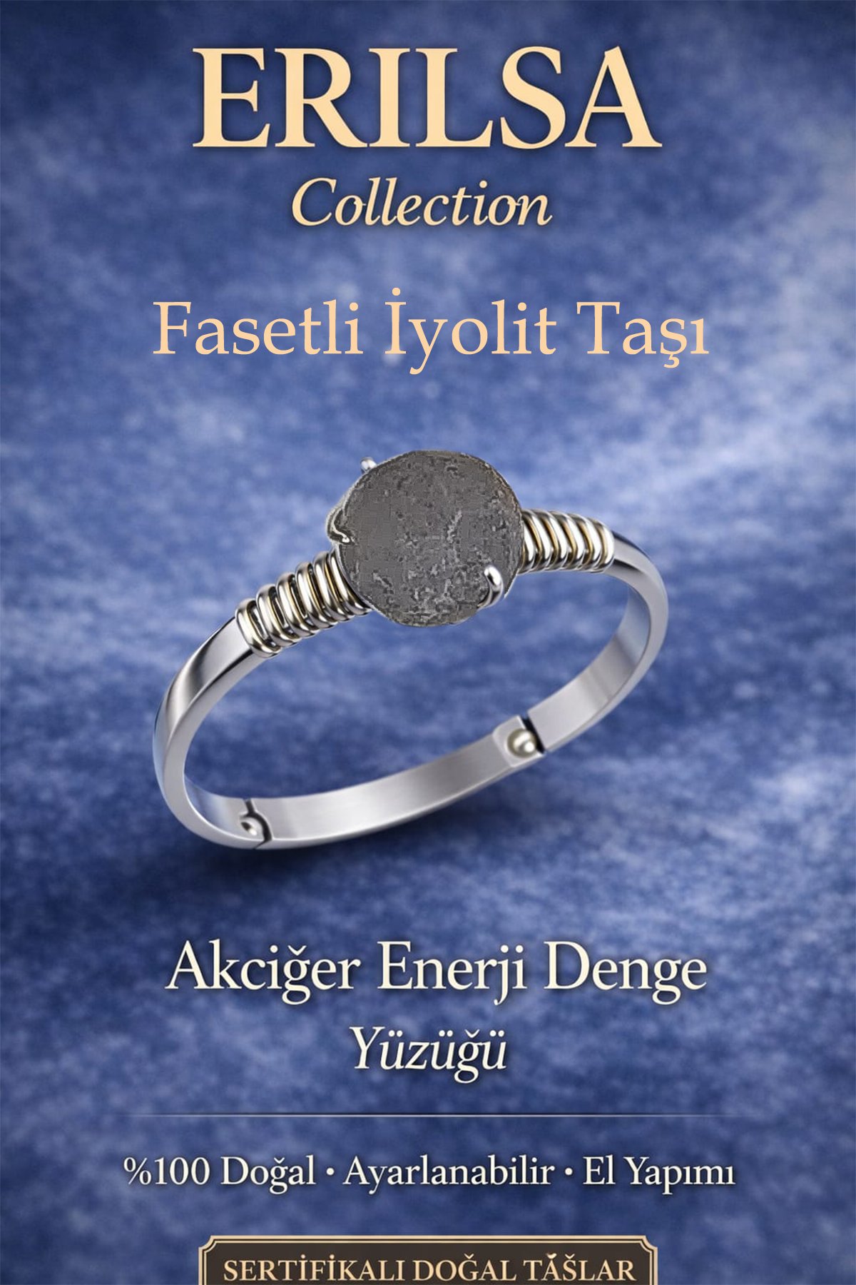Sertifikalı Akciğer Enerji Denge Yüzüğü – Fasetli İyolit Taşı Ayarlamalı İnce Kasa Kova İkizler Yay