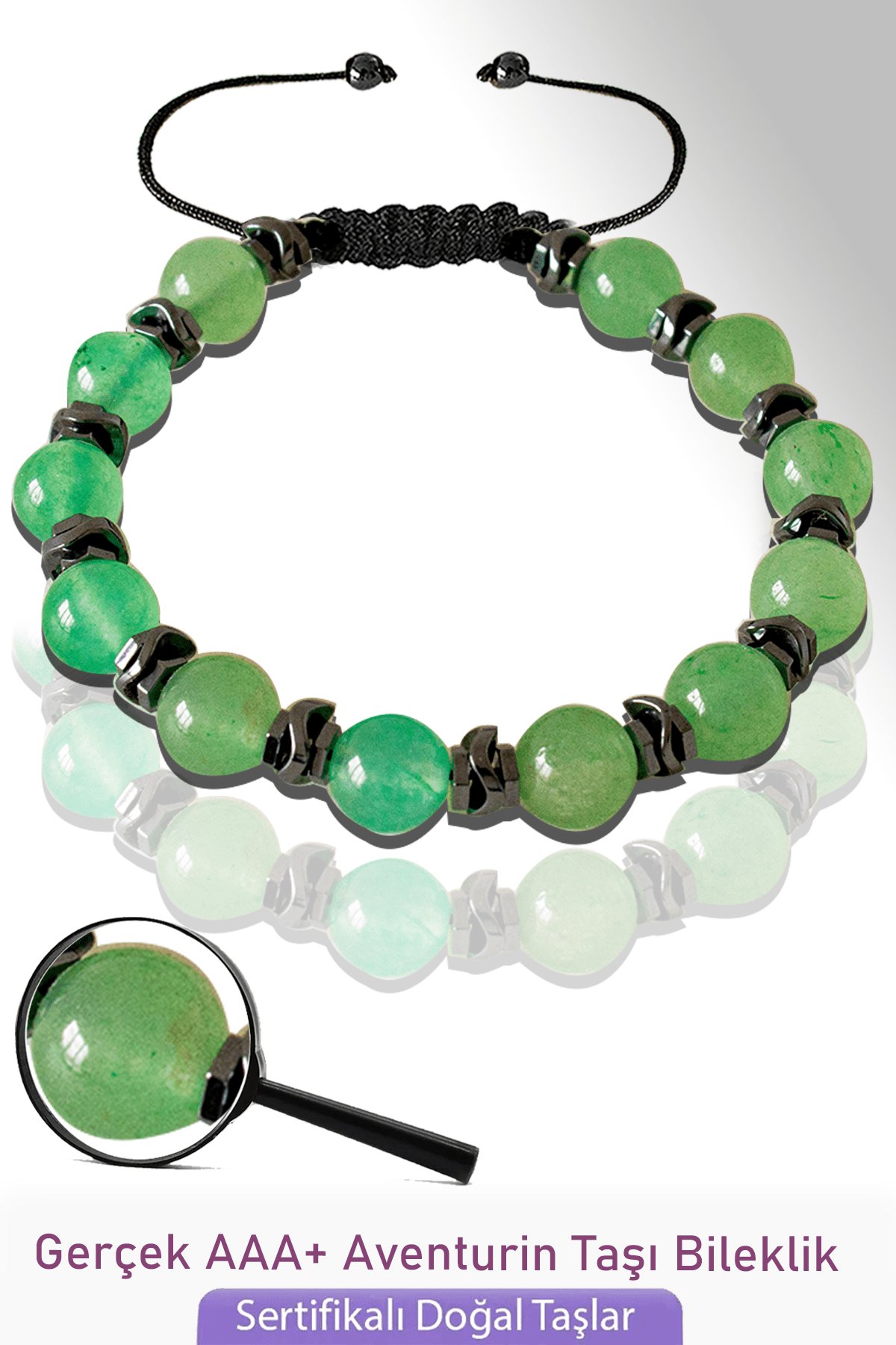 Sertifikalı Gerçek Aventurin Taşı Bileklik - Ayarlamalı