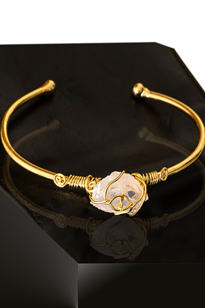 Sertifikalı Kelepçe Model Ayarlamalı Aaa Kristal Kuvars Taşı Bileklik - Kararmaz