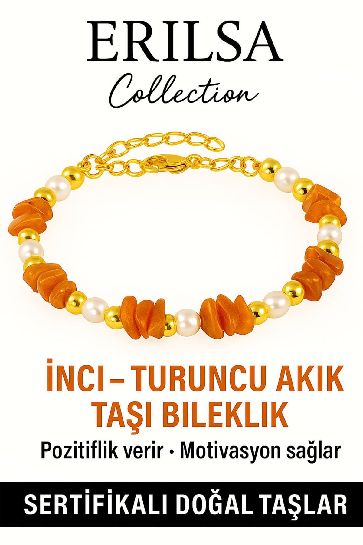 Sertifikalı İnci ve Turuncu Akik Taşı Bileklik – Enerji ve Zarafet