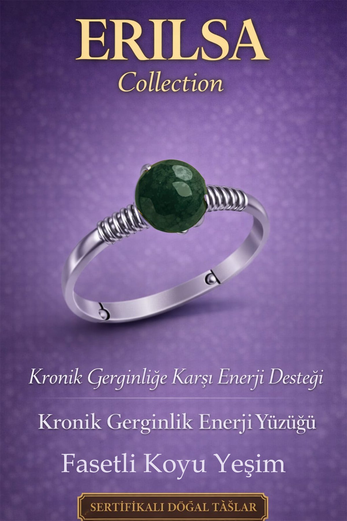 Sertifikalı Kronik Gerginlik Enerji Yüzüğü – Fasetli Koyu Yeşim Ayarlamalı Oğlak Akrep Başak Burcu