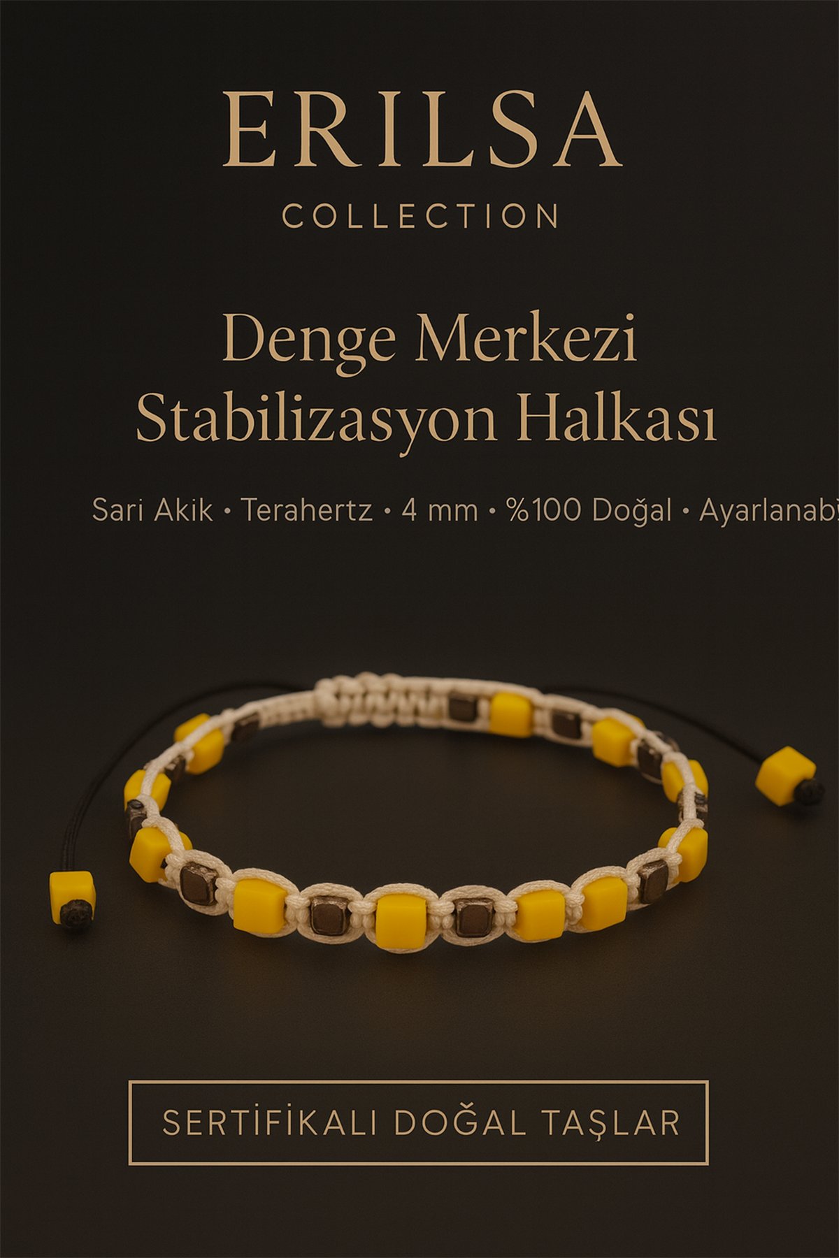 Sertifikalı Denge Merkezi Stabilizasyon Halkası – Sarı Akik ve Terahertz Doğal Taş 4 mm