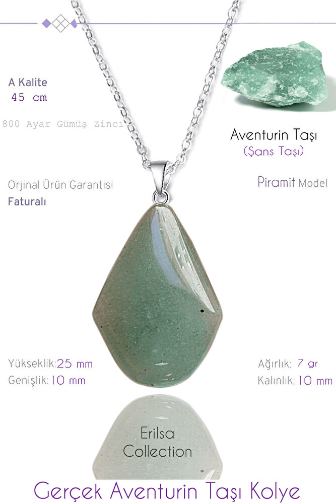 Sertifikalı Piramit Model Gerçek Aventurin Taşı Kolye