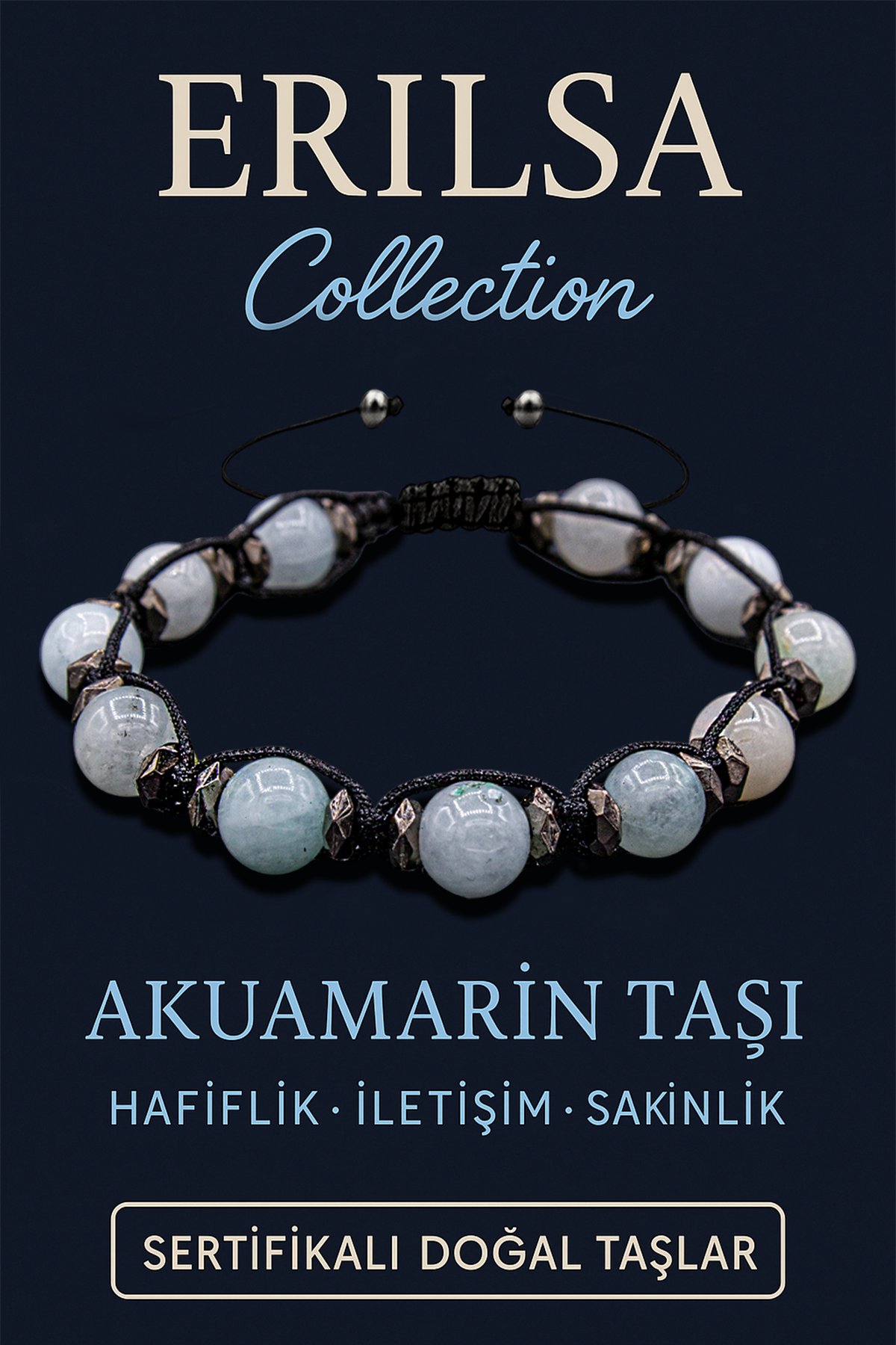 Sertifikalı 8 mm Terahertz &amp; Akuamarin Taşı Bileklik – Sakinlik, İletişim ve Zihinsel Koruma