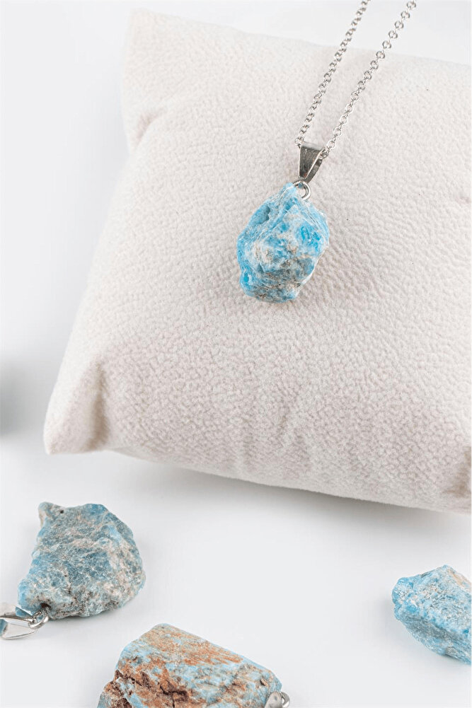 Sertifikalı Ham Işlenmemiş Doğal Apatit Taşı Kolye (gümüş Aparatlı)