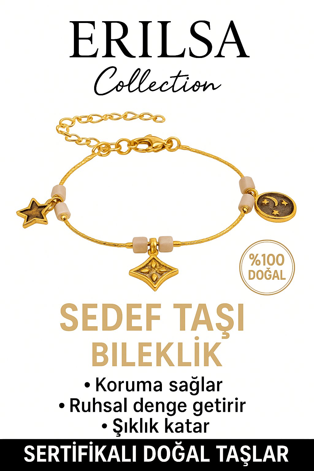 Sertifikalı Sedef Taşı Şans Charm Bileklik – Şans ve Zarafet