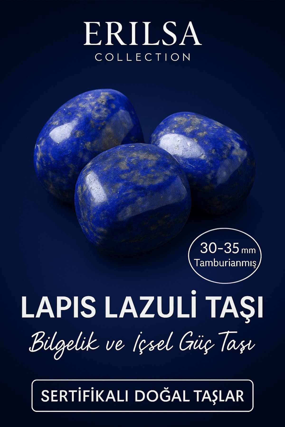 Sertifikalı Tamburlanmış Lapis Lazuli Taşı Kütle 30-35 mm – Bilgelik ve İçsel Güç Taşı