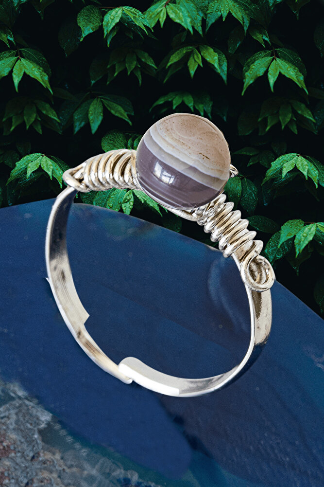 Sertifikalı Kırık Taşlı İnce Model Bostwana Gri Akik Taşı Yüzük - Ayarlamalı