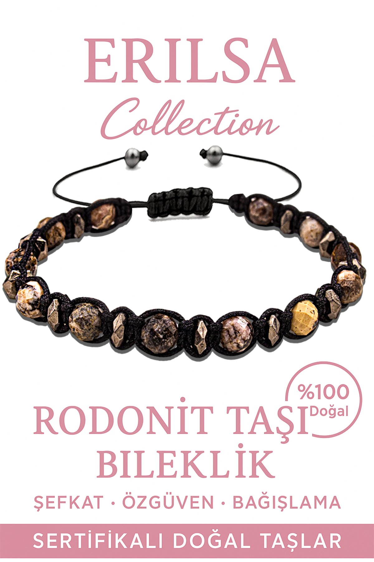 Sertifikalı Fasetli Terahertz Rodonit Taşı Bileklik – Duygusal Denge ve İçsel Huzur