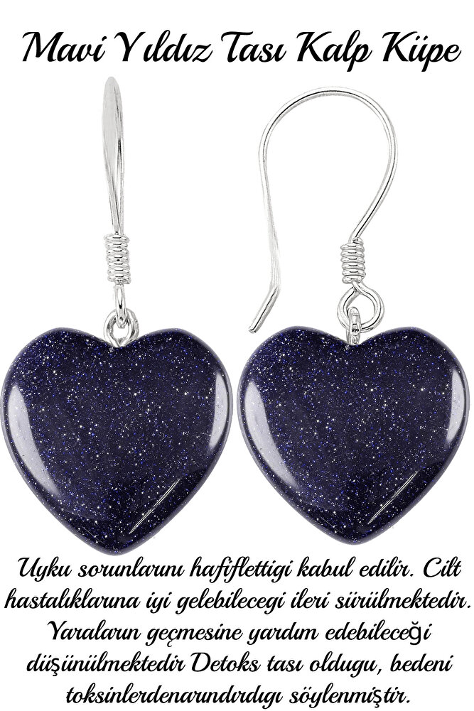 Sertifikalı Kalp Kesim Mavi Yıldız Taşı Doğal Taş Küpe