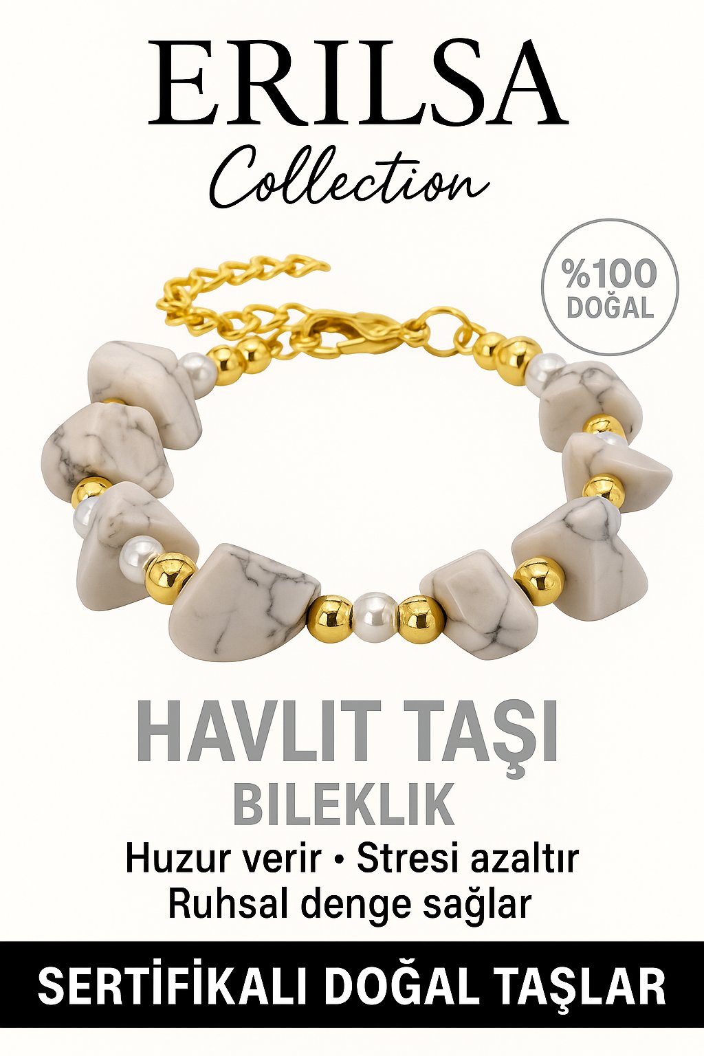 Sertifikalı İnci ve Havlit Taşı Bileklik – Huzur ve Denge
