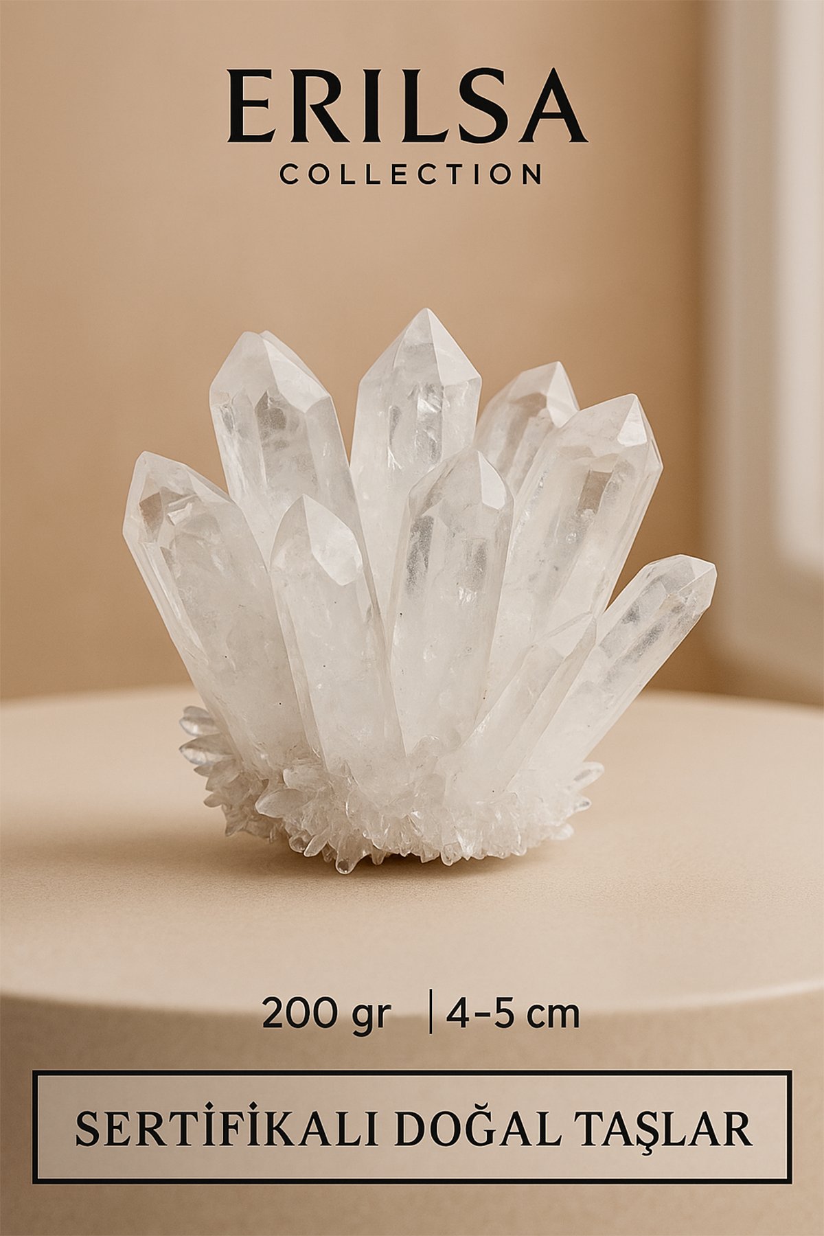 Sertifikalı Ham Kristal Kuvars Dikenli Enerji Taşı – Şeffaf Küme Şifa Kristali Meditasyon Objesi
