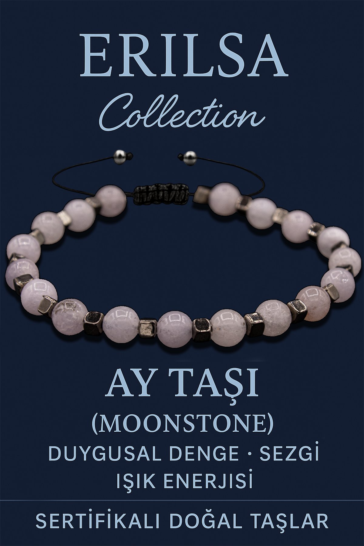 Sertifikalı 6mm Terahertz &amp; Ay Taşı Bileklik – Duygusal Denge ve Koruyucu Enerji