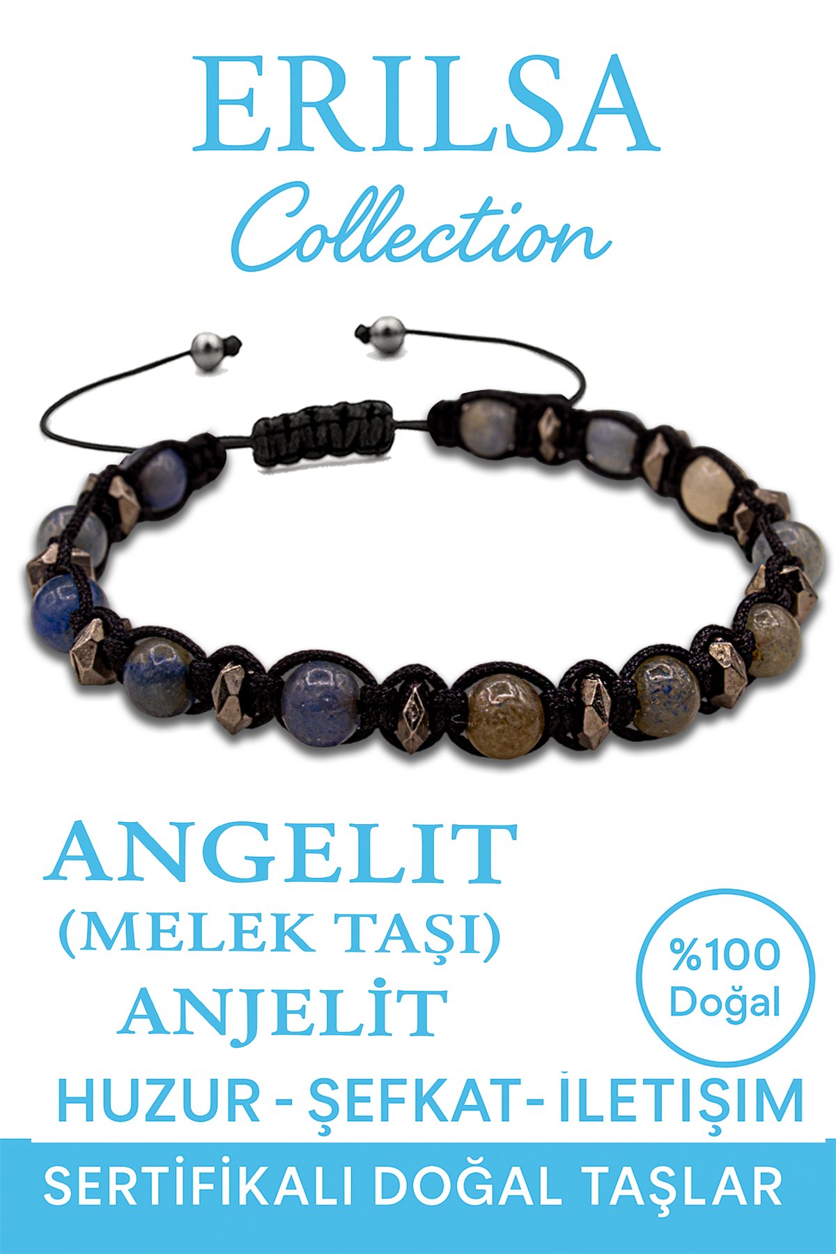 Sertifikalı Gerçek Terahertz Angelit Taşı Bileklik – Ruhsal Denge ve İletişim Açıklığı