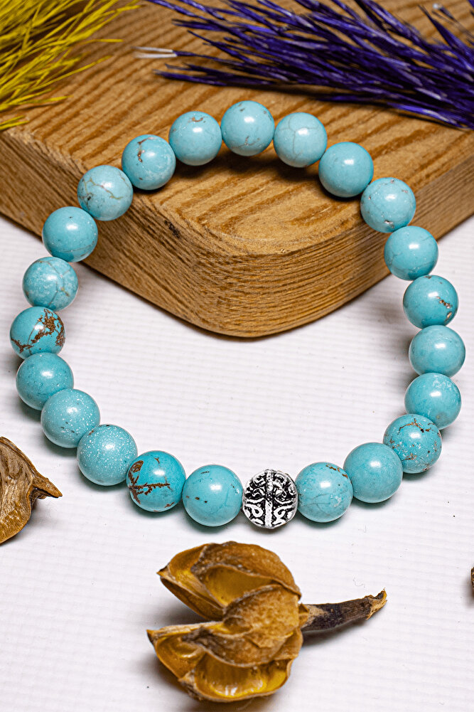 Sertifikalı Boyasız Hakiki Firuze Taşı Bileklik - Gümüş Aparatlı