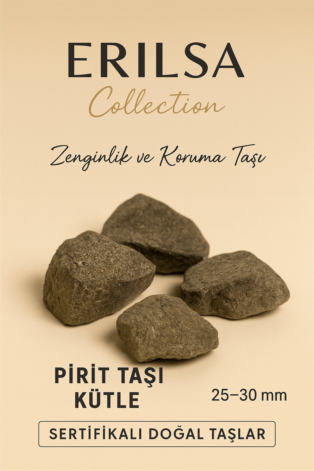 Sertifikalı Ham İşlenmemiş Pirit Taşı Kütle 25–30 mm – Zenginlik ve Koruma Taşı