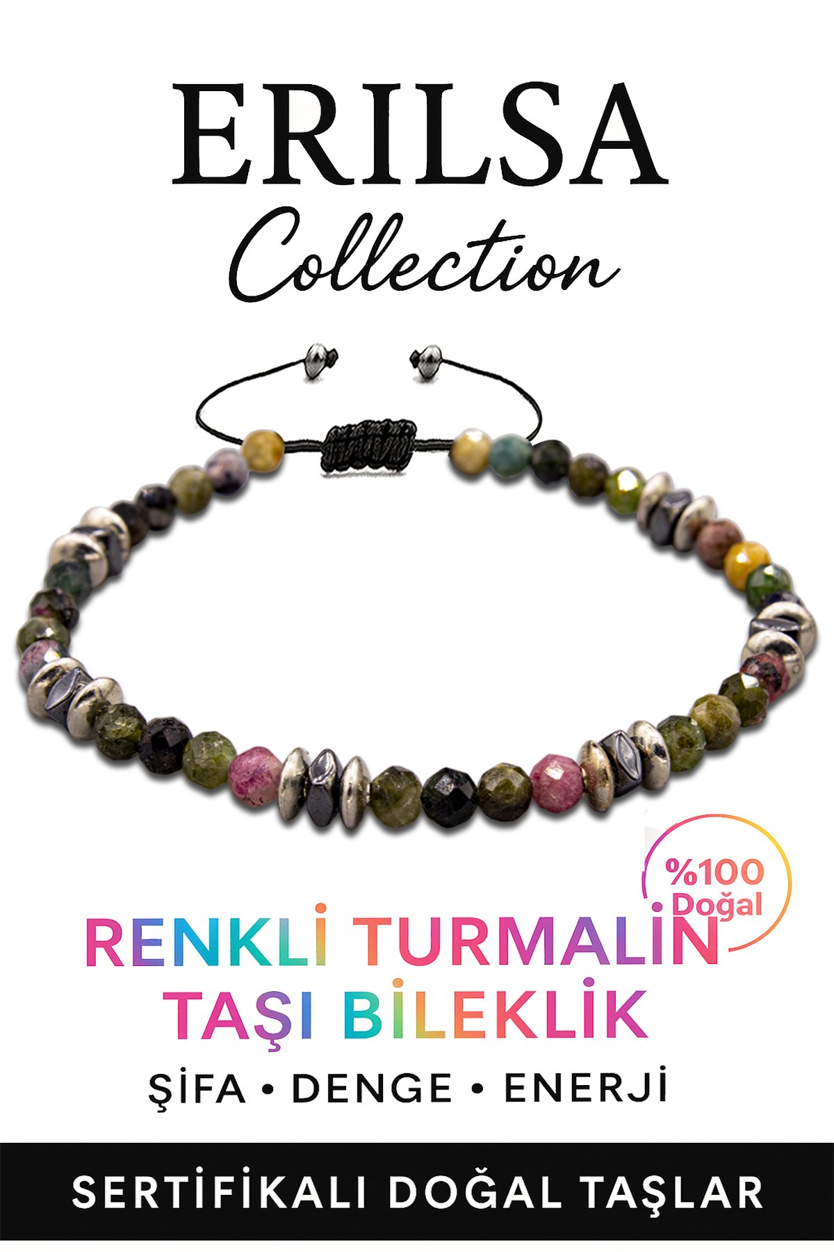 Sertifikalı Fasetli AAA+ Terahertz ve Renkli Turmalin Taşı Bileklik – İnce Model Enerji Denge