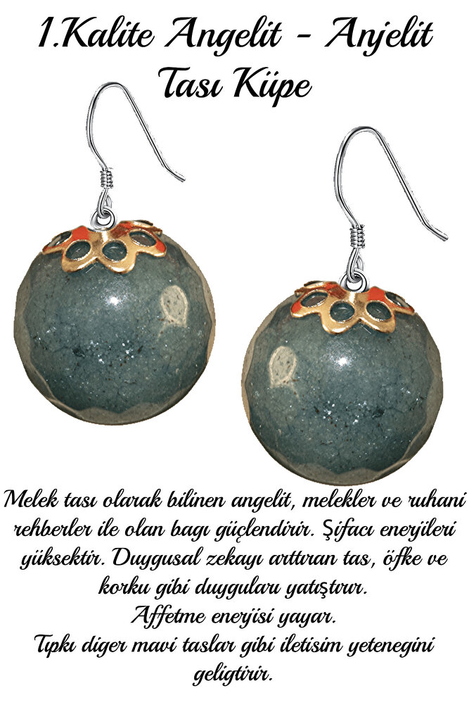 Sertifikalı Fasetli Anjelit - Angelit Melek Taşı Küpe