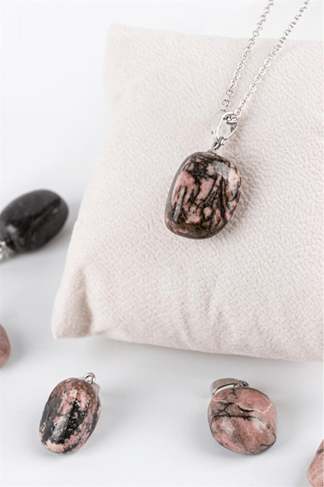 Sertifikalı Tımbıl Model Rodonit Taşı Kolye (RODOKROZİT TAŞI)