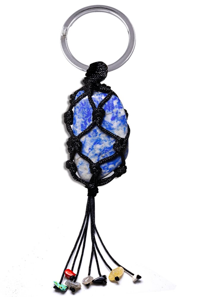 Sertifikalı Lapis Lazuli Taşı 7 Çakra Doğal Taş Anahtarlık