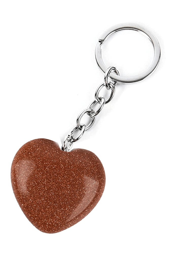 Sertifikalı Kalp Model Kahverengi Yıldız Taşı Doğal Taş Anahtarlık