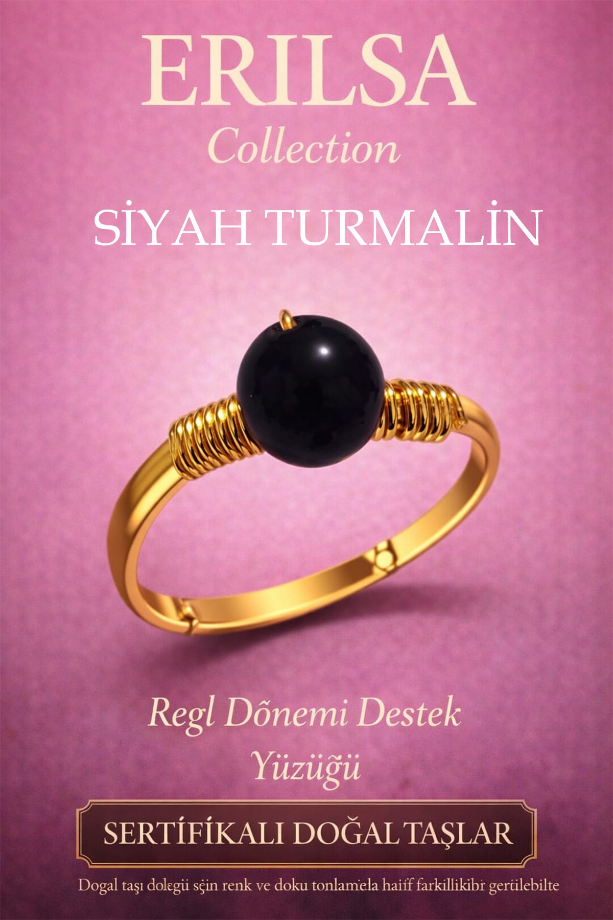 Sertifikalı Regl Dönemi Enerji Yüzüğü – Siyah Turmalin Ayarlanabilir Gold İnce Yengeç Akrep Burcu